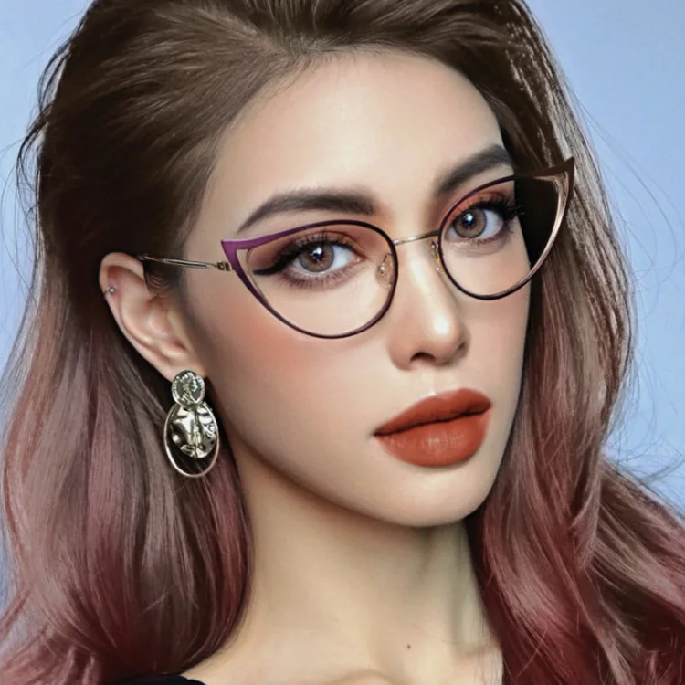 Personality Hollowed Cat Eye Anti-blue Glasses Fashion Metal Decorative Optical Spectacle Eyeglass Ultra Light Unisex Glasses