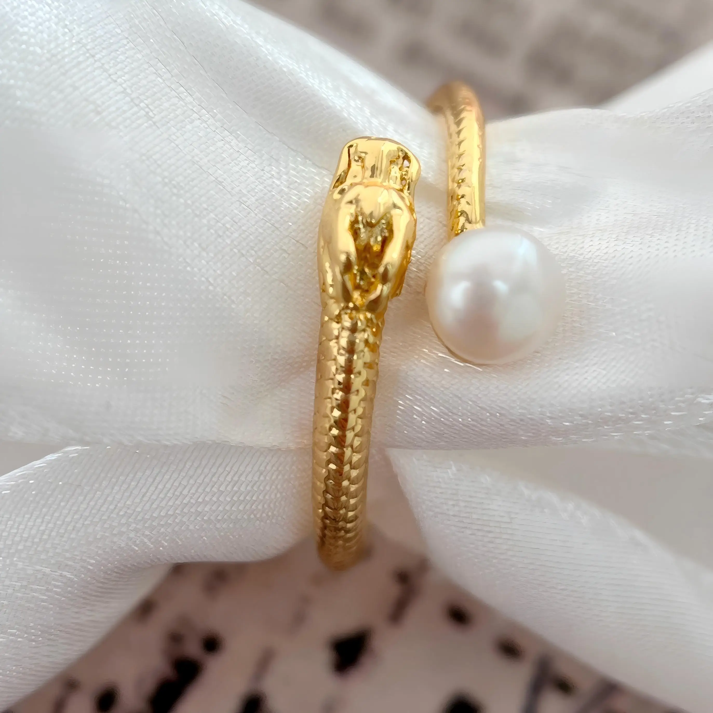 

Adorable Dragon Baby Pearl Ring - Luxury Unique Design High-End Open Ring for Daily Commuting Ideal Gift Item Women's Jewelry