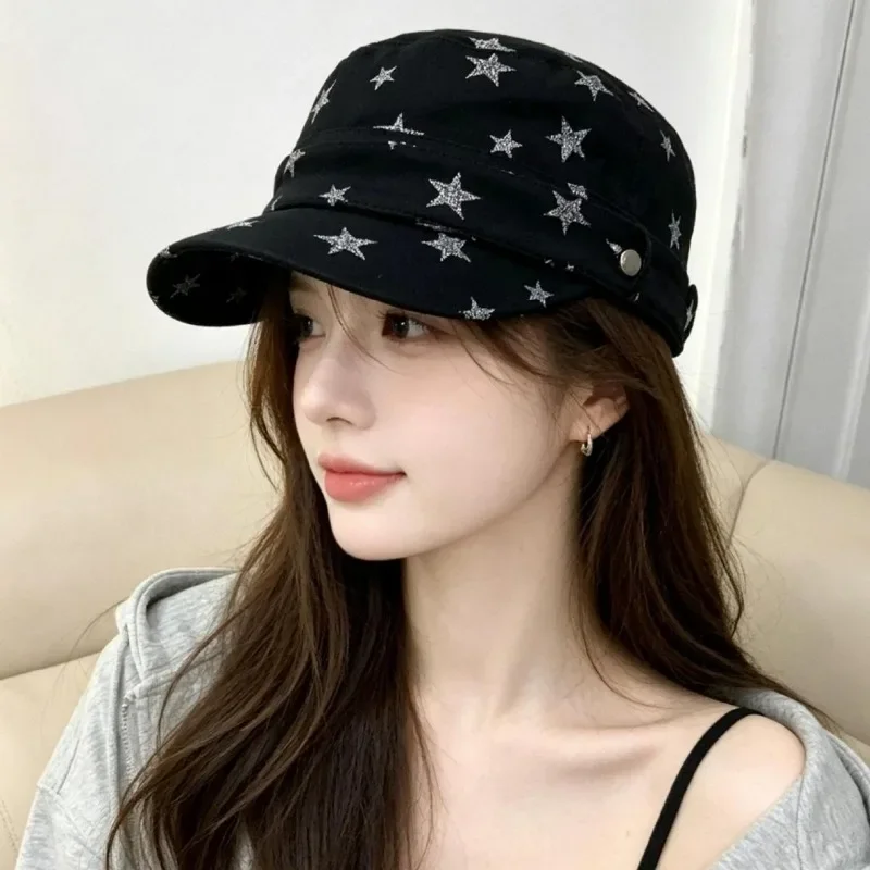 Women's Spring Autumn Star Print Equestrian Cap Large Size Soft Breathable Deep Crown Slim Face Hat