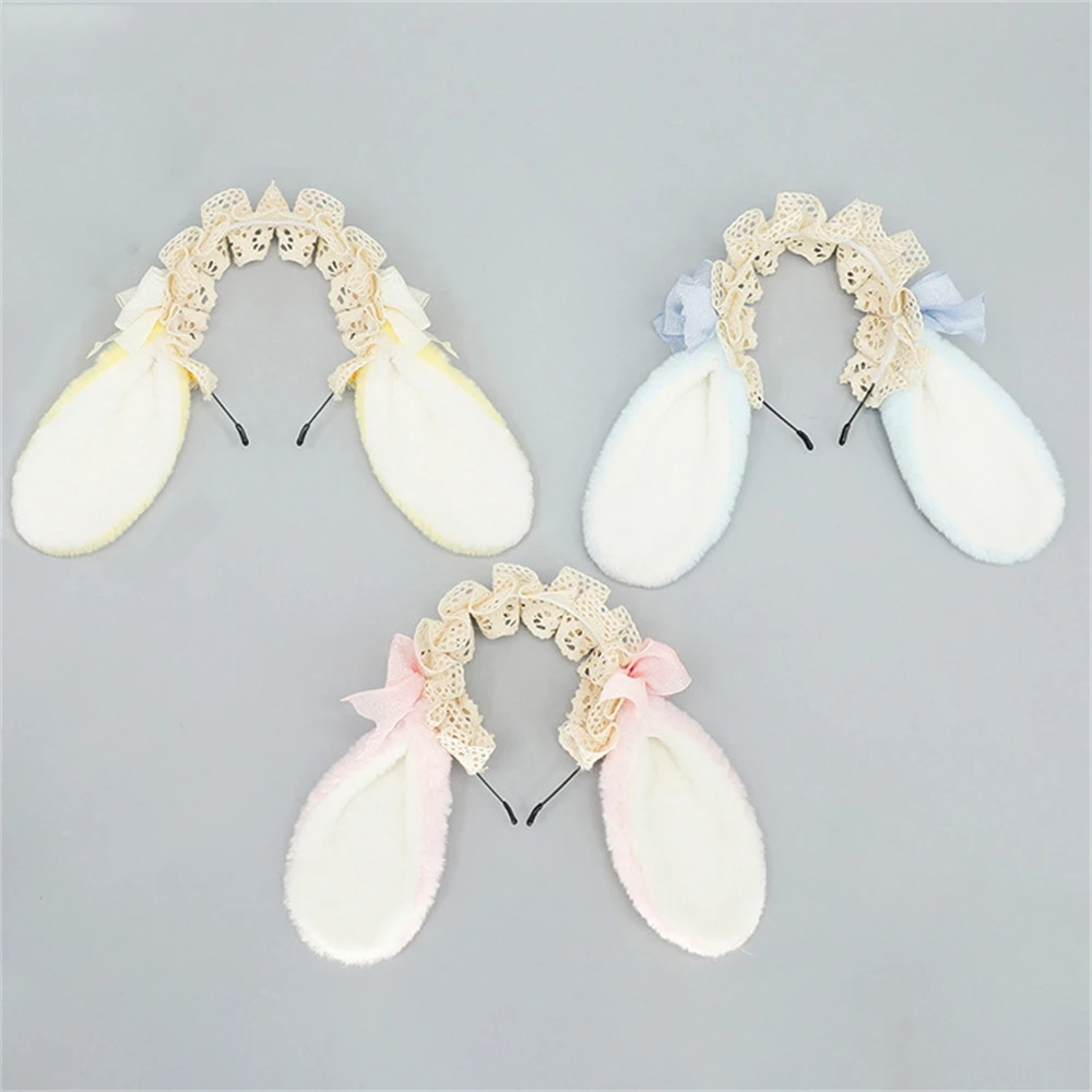 2 Pz/set Lolita Orecchio di Coniglio Hairband KC Orecchio di Coniglio Coda di Coniglio Puntelli Cosplay Arco Orecchio di Coniglio Peluche Copricapi Orecchie di Animali Coda