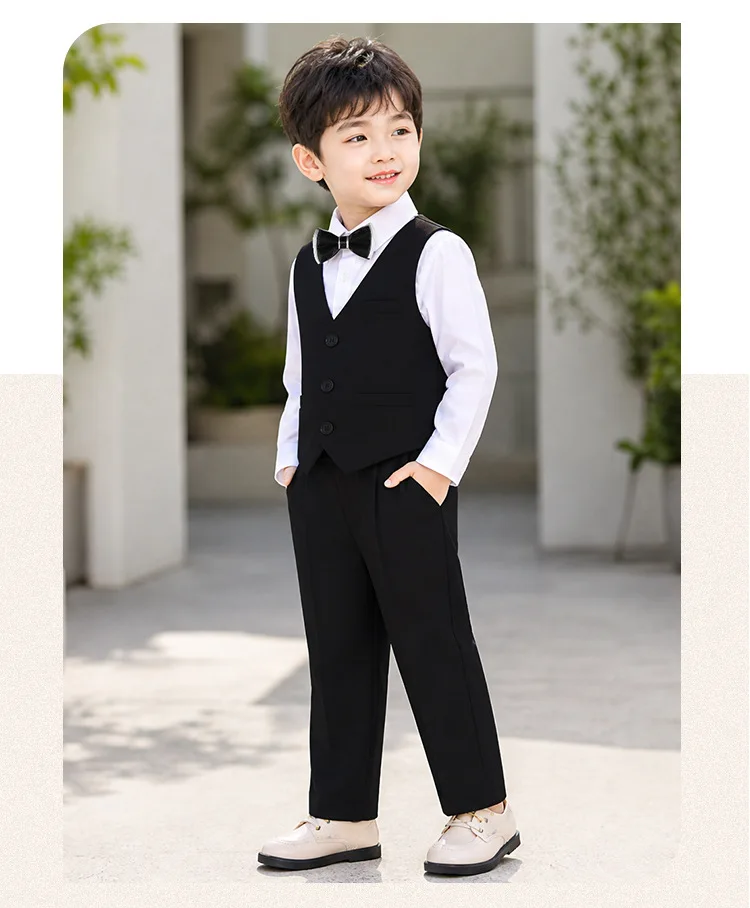 Children's Suit Dress British Gentleman Vest Suit Autumn Boy Piano Host Recitation Flower Girl Performance Costume