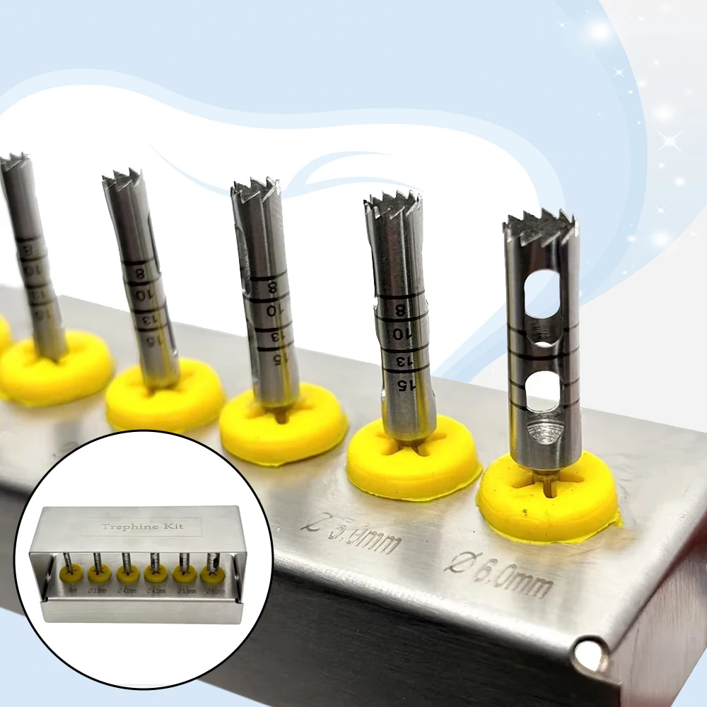 

6Pcs Dental Implant Drills Kit with Long Trephine Burs for Implant Surgery and Bone Prep Dental Instruments