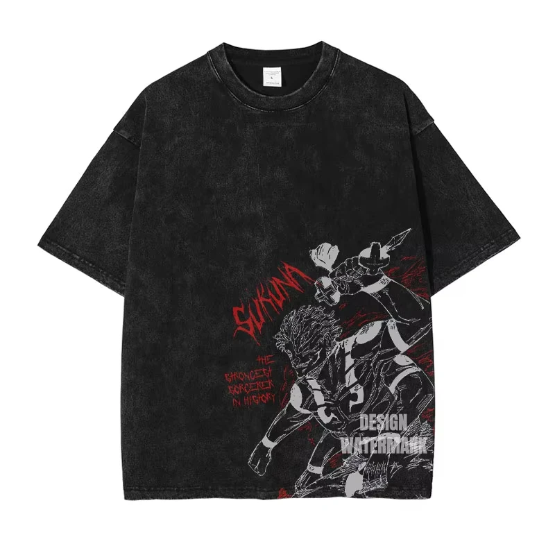 

Anime Jujutsu Kaisen Men's Harajuku Vintage Cotton Washed T-shirt Streetwear Oversized Women's Short Sleeves Loose Unisex Top