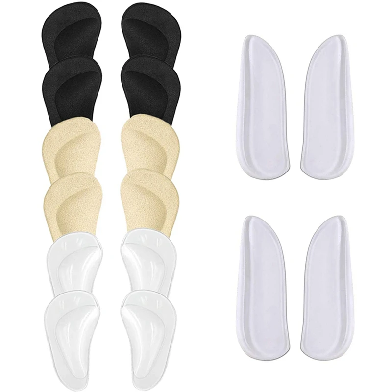 

Hot Kf-1 Set High Heel Inserts Reusable Arch Cushions & 2 Pairs Medial Lateral Heel Wedge Silicone Insoles