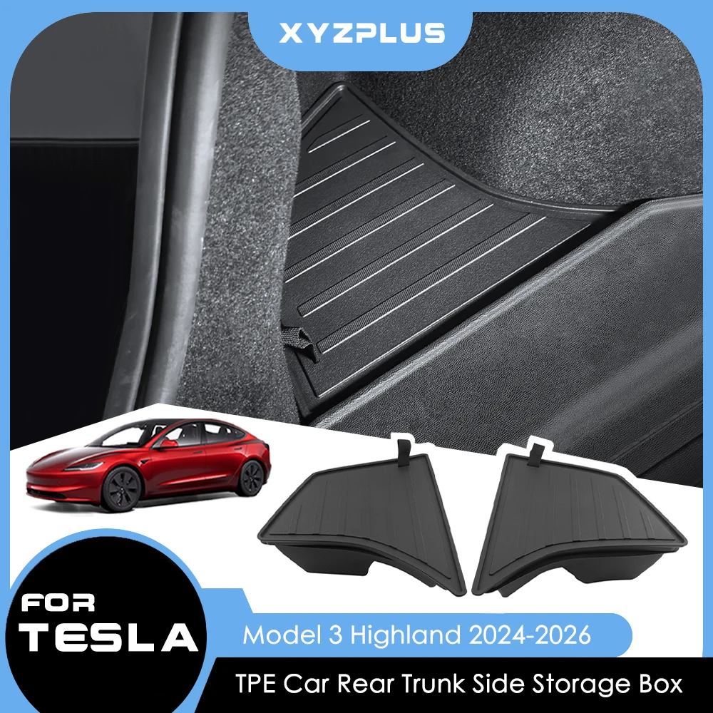 

Органайзеры для багажника Tesla Model 3 Highland 2024-2026: Боковые контейнеры для хранения из TPE, аксессуары для интерьера автомобиля