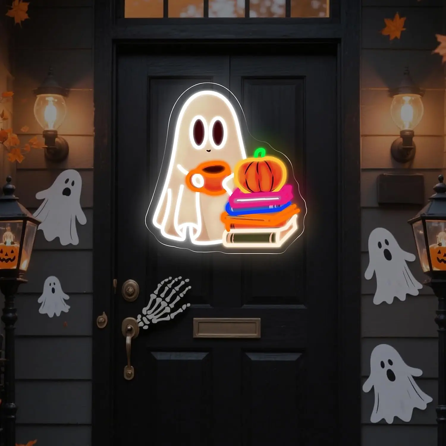 Cute Ghost Neon Sign LED Neon Light USB Wall Hanging Lamp Halloween Home Bedroom Door Party Wall Art Decoration Gift Night Light