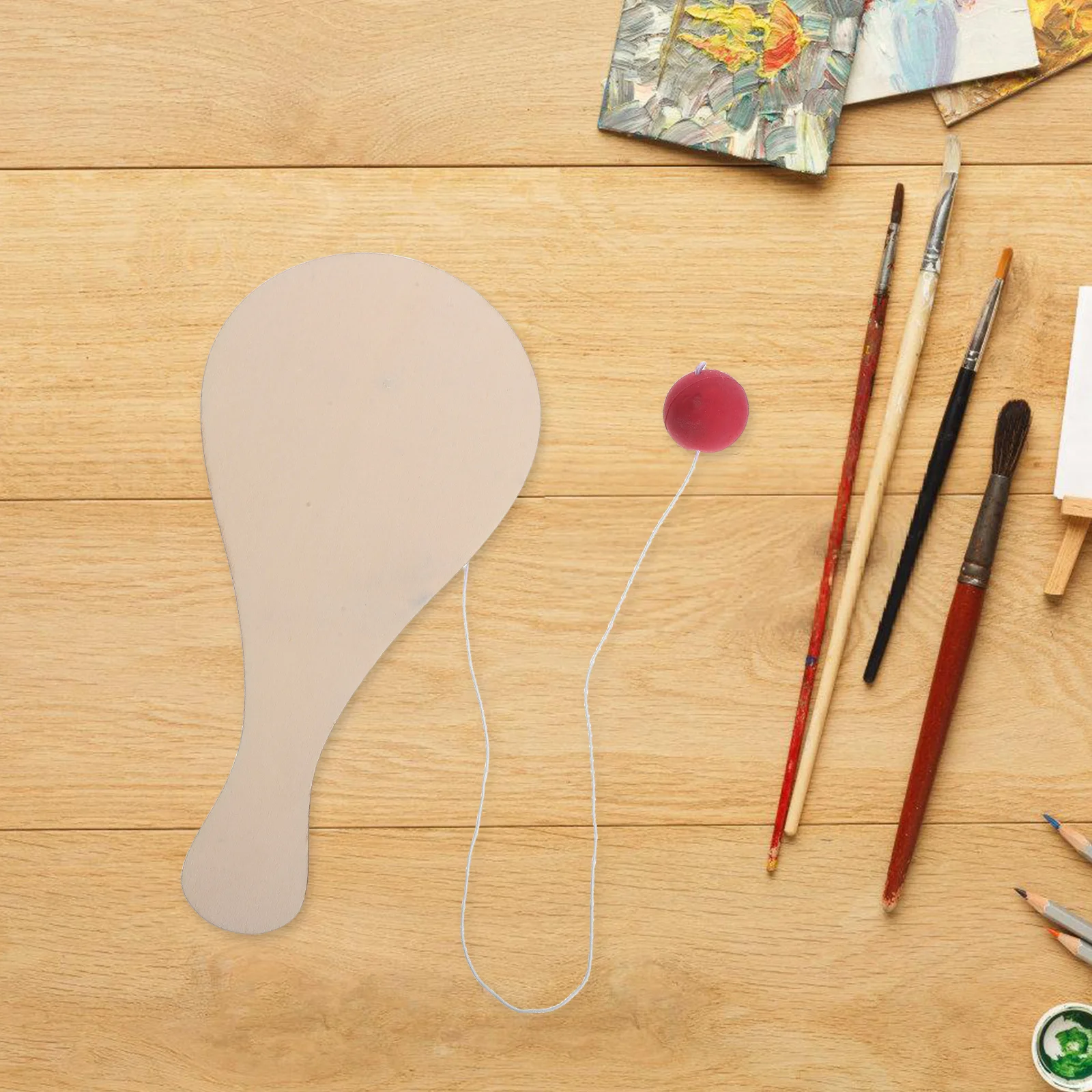

10 Pcs Wooden Racket Kids DIY Creative Painting Toy Paddle Ball Game Balls Inflatable Outdoor Fun Party Supplies Beach Tennis
