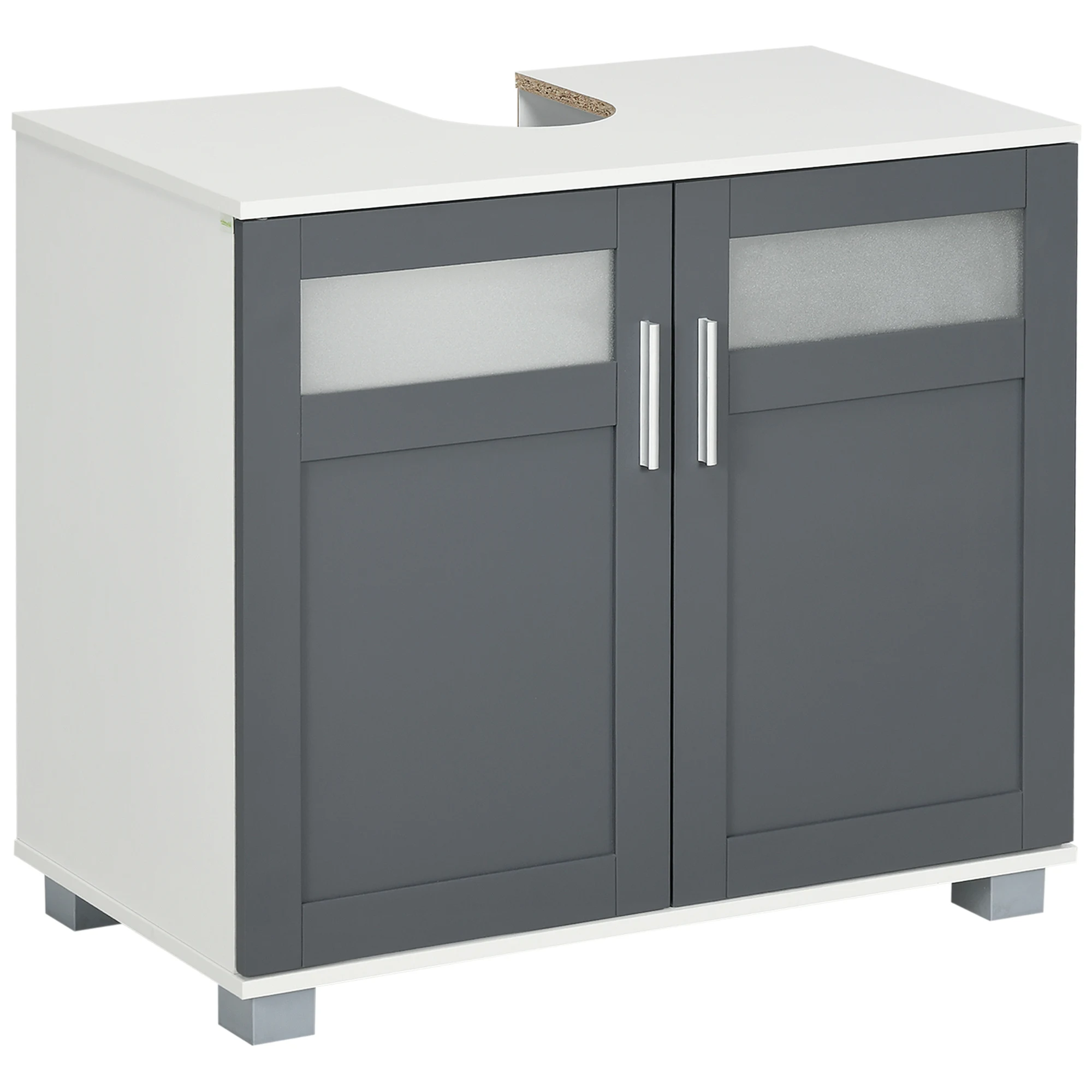 Kleankin underbasin furniture bathroom cabinet under sink with 2 doors tempered glass and adjustable shelf 69x35x59 cm white and gray