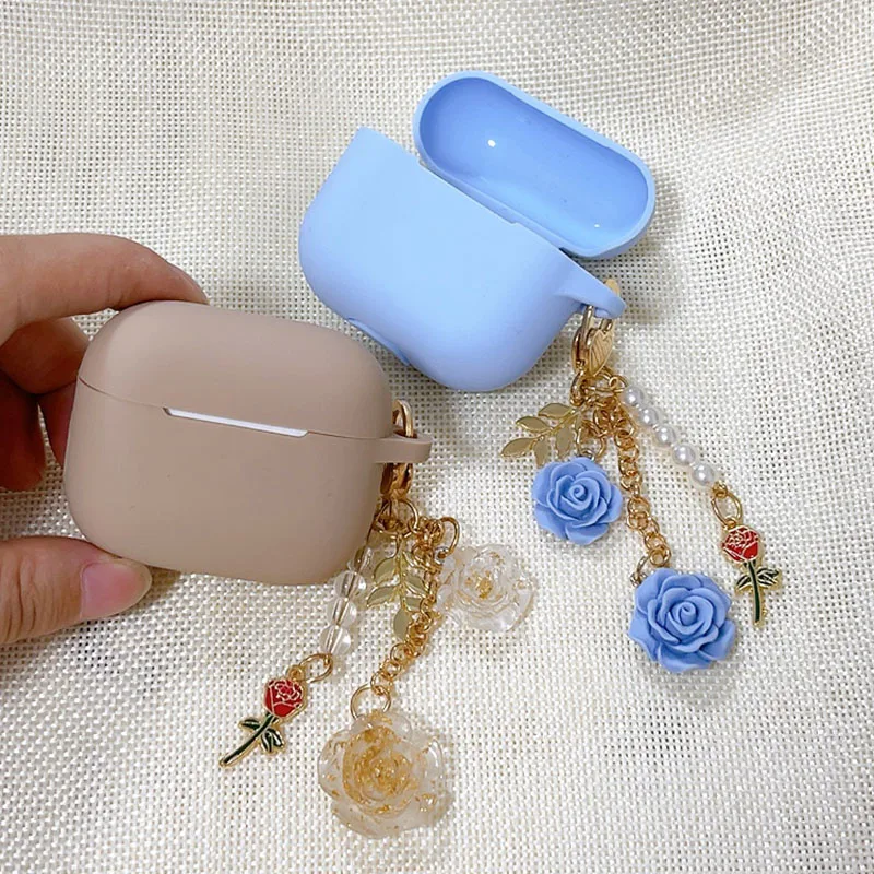 خمر الأبيض الورود اللؤلؤ المفاتيح ل أبل AirPods 3 حالة جديدة سماعة سيليكون غطاء علبة ل AirPods 1 2 3 برو شحن صندوق