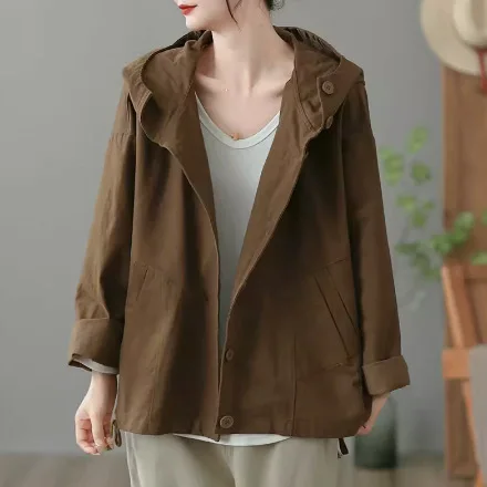 Female new autumn korean style plus size outerwear diagonal pocket  bottom drawstring long sleeve casual loose jacket