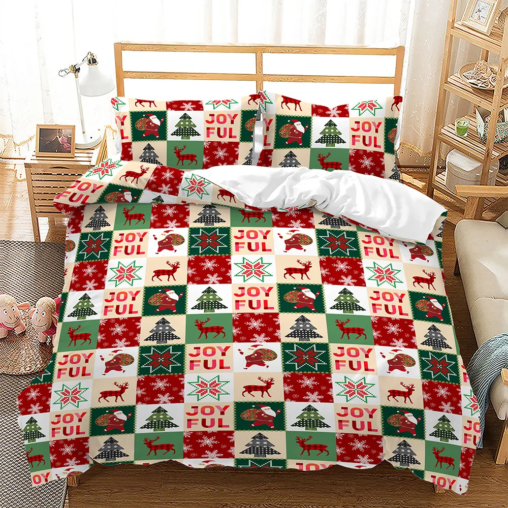 

Christmas Duvet Cover Cartoon Merry Chirstmas Double Christmas Element Theme Celebrate Christmas for Friend Holiday Gifts Queen