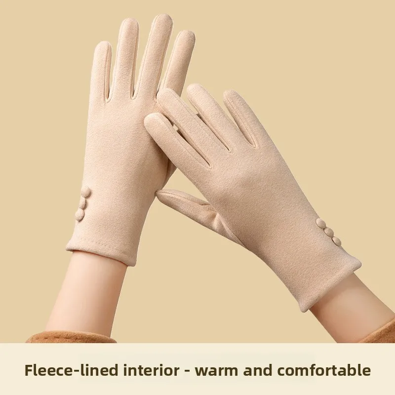 Womens Gloves Autumn Winter Fleece Thickened Warm Touch Screen Windproof Cold Proof Korean Fashion Driving Cycling Outdoor
