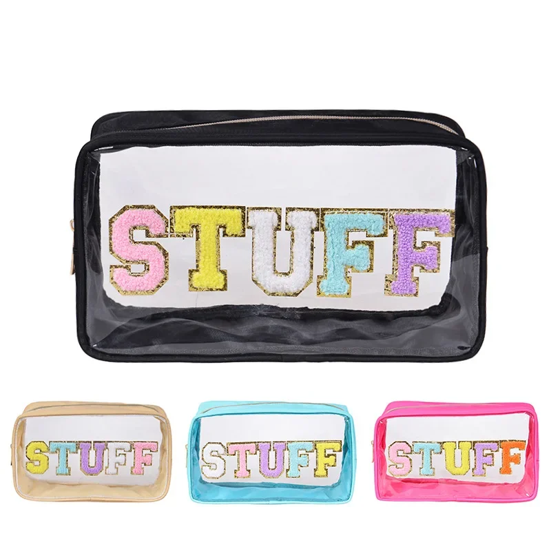 Waterproof PVC Embroidered Letter Love Makeup Bag Large Capacity Travel Toiletries Storage Bag Makeup Pouch Case Cosmetic Bag