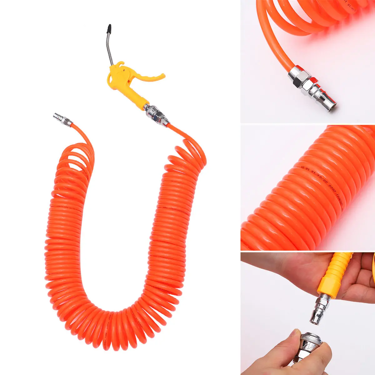 

PU Spring Hose Set for Air Compressor 15M 8x5mm Telescopic Spiral Tube Pneumatic Hose with Air Duster Type C Connector Energy