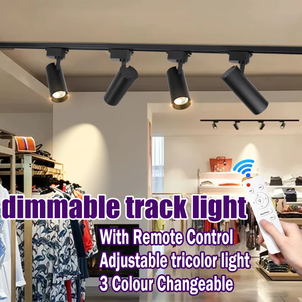 Dimmable LED Track Light Remote Control Ceiling Spotlight Rail Light Led Track Rail Spotlight for Store Living Room Lights