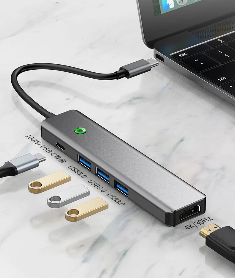USB C Hub 5-in-1 USB C Multiport Adapter with 100W PD 4K HDMI 3 USB For Microsoft Surface Pro Surface Laptop