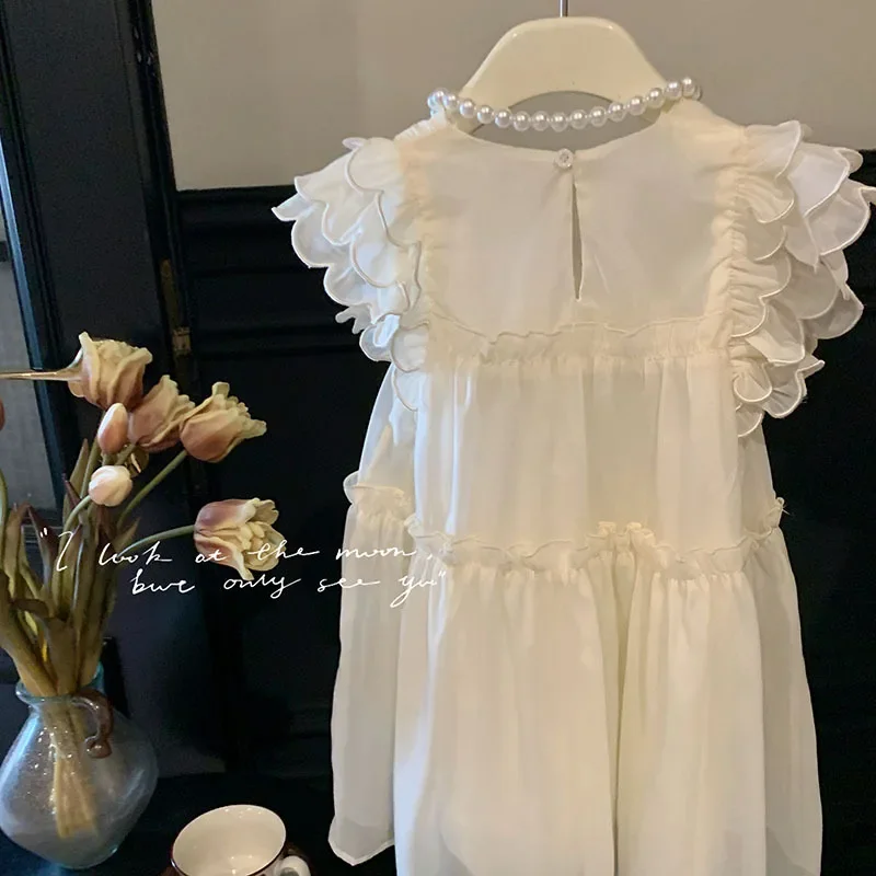 New Summer Baby Girl Dress Short Flare Sleeves Little Girl Solid Color Fashionable Casual Dresses Thin Style Child Clothes H9385