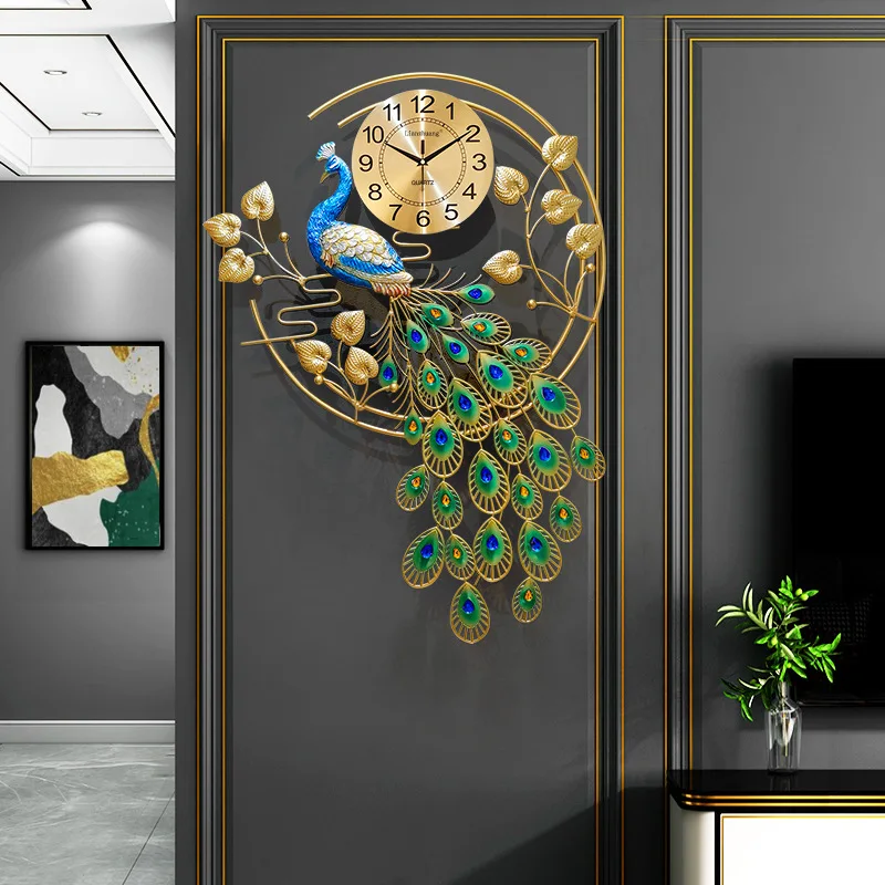 Love makeup peacock clock hanging table living room fashion mute modern decorative personality Phoenix