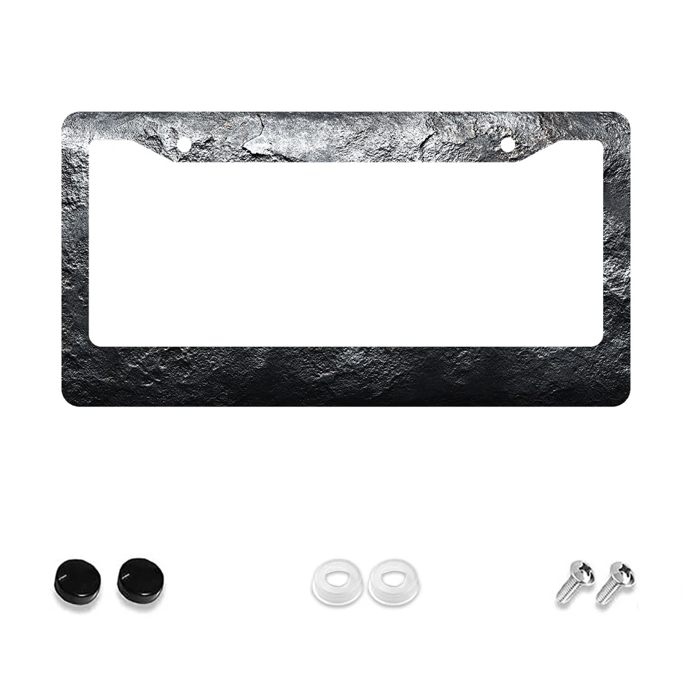 

1pc Black Stone Texture 2-Hole License Plate Frame, Aluminum Material, 6x12 Inches with Screw Kit, Retro Novelty Car Decoration