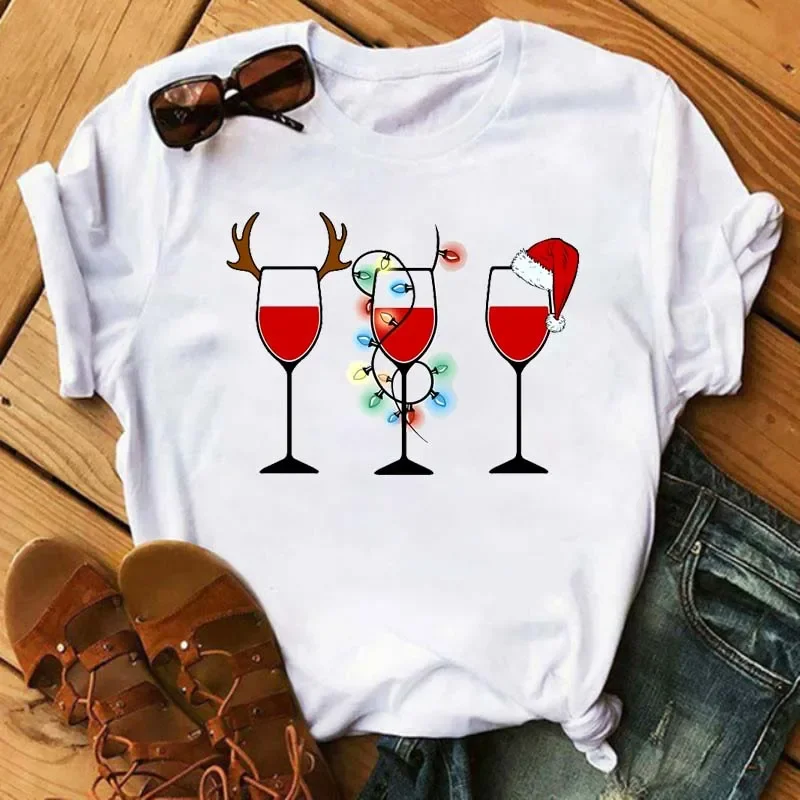 Women T-Shirt Rose Gold Wine Glasses Print White T-Shirt Casual Ladies Tshirt Fashion T Shirt Female Camisetas