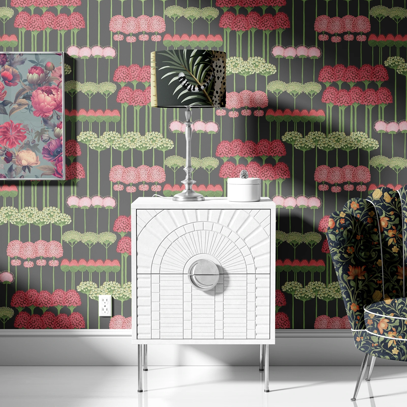 ورق جدران قابل للتقشير واللصق على شكل زهور عتيقة، ملصق ورق جدران على شكل زهرة أرضية فنية وجذعية، جدار تقليدي غير منسوج، خالٍ من مادة PVC