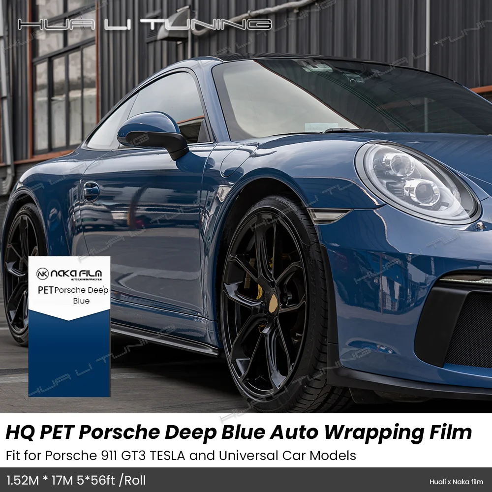 

For Porsche 911 GT3 Tesla etc. Porsche Deep Blue Glossy Vinyl Wrap LowTack 1.52*17M/Roll 5x56ft Air Bubble Free PET Auto Film