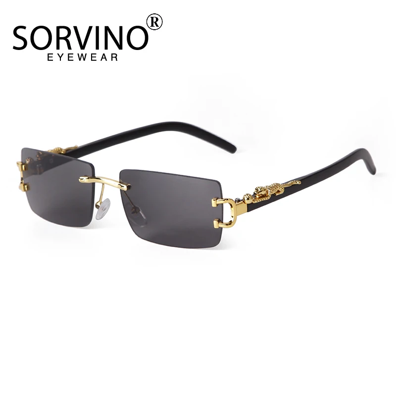 SORVINO Cheetah Decoration Rimless Rectangle Sunglasses Women Men Retro Shades UV400 Leopard Sun Glasses Eyewear Gradient Lens