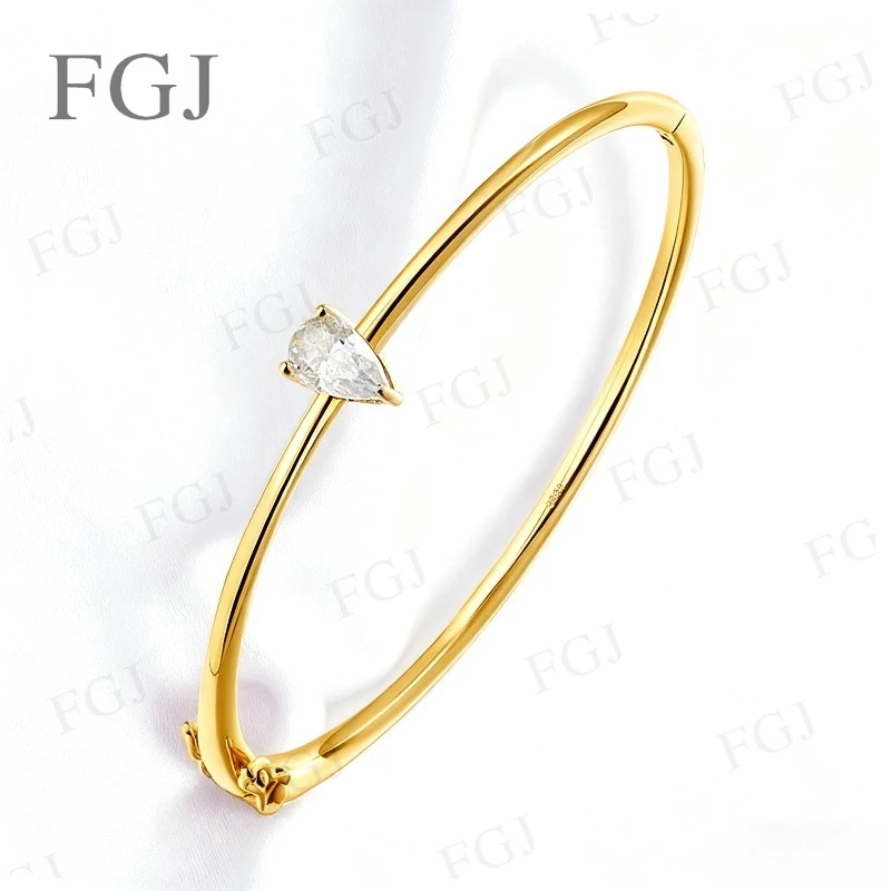 Moissanite Bangle Bracelet 5x8mm 1CT 925 Sterling Silver Closed Loop Design With Sparkling Pear Stone Elegant Jewelry For Party