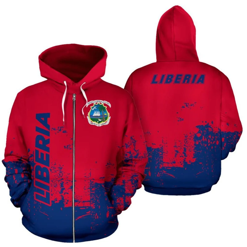 

Liberia Flag Map Graphic Sweatshirts LR National Emblem Zip Up Hoodie For Men Clothing Casual Male Hoody Sport Kids Pullovers