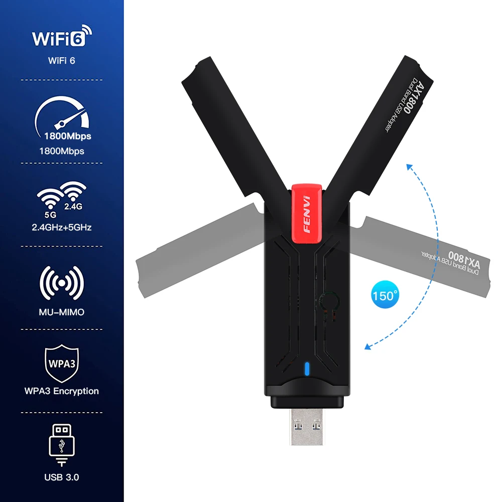 Fvi-adaptador WiFi 6 USB de doble banda AX1800 2,4G/5GHz, Dongle inalámbrico, tarjeta de red USB 3,0, adaptador WiFi6 para Windows 7/10/11