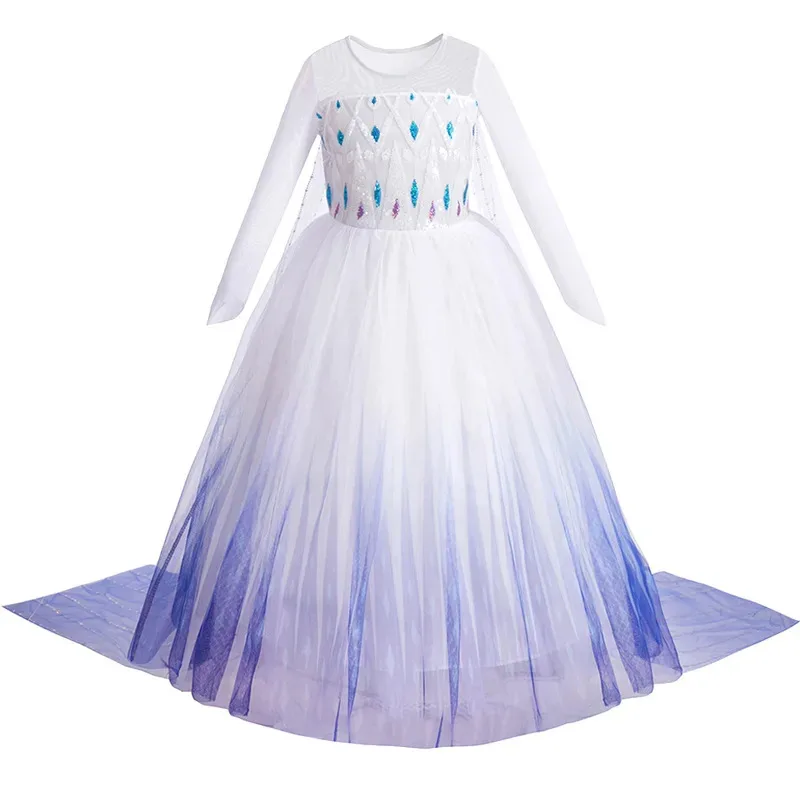 Crianças cosplay elsa congelado branco princesa longa malha bonito vestido para menina natal carnaval roupas conjunto vestido de baile 2-10y