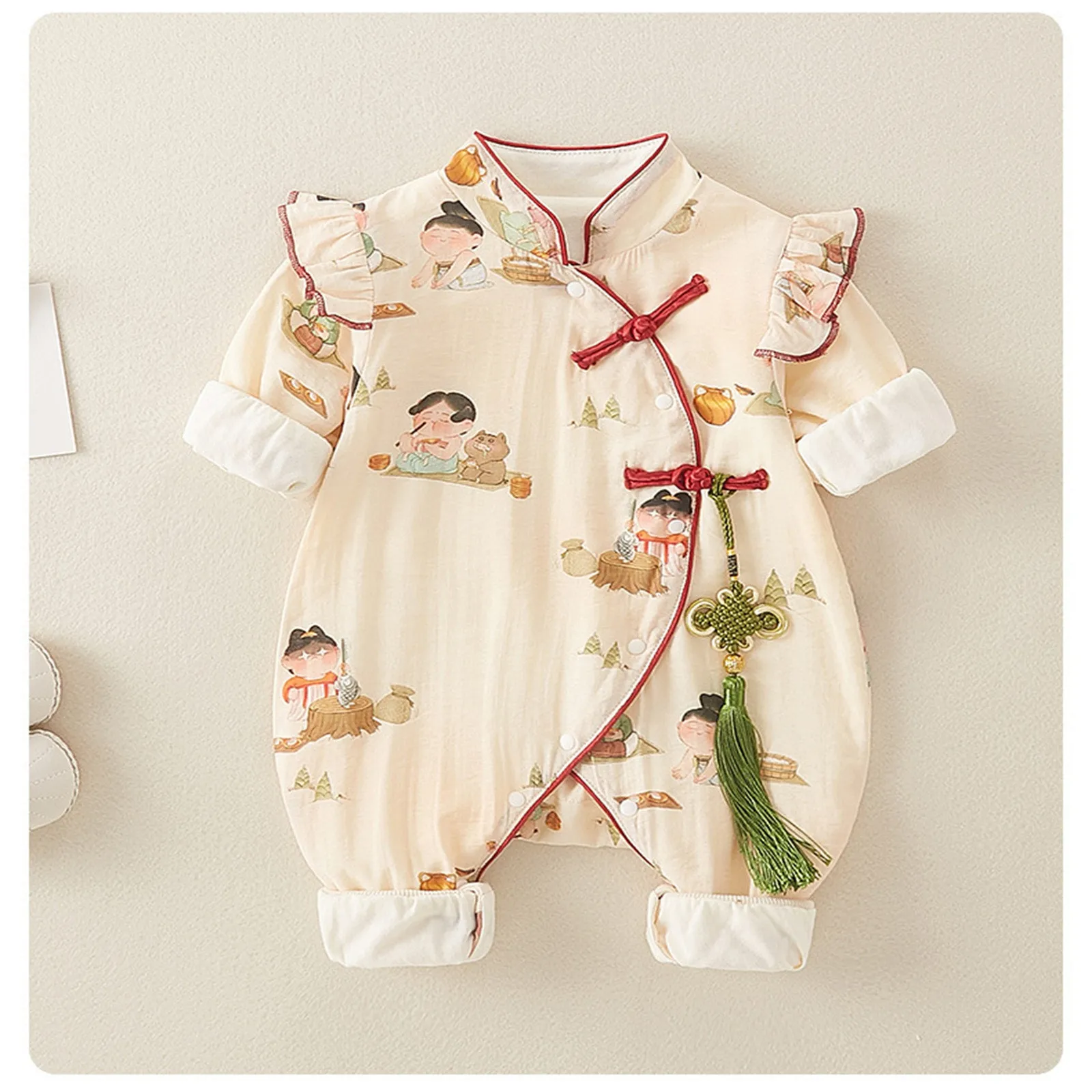 

Infant Girls Cute Long Sleeve Pullover Romper Newborn Chinese Style Design Bodysuits Romper 3 6 9 18 Months Newborn Girl Clothes