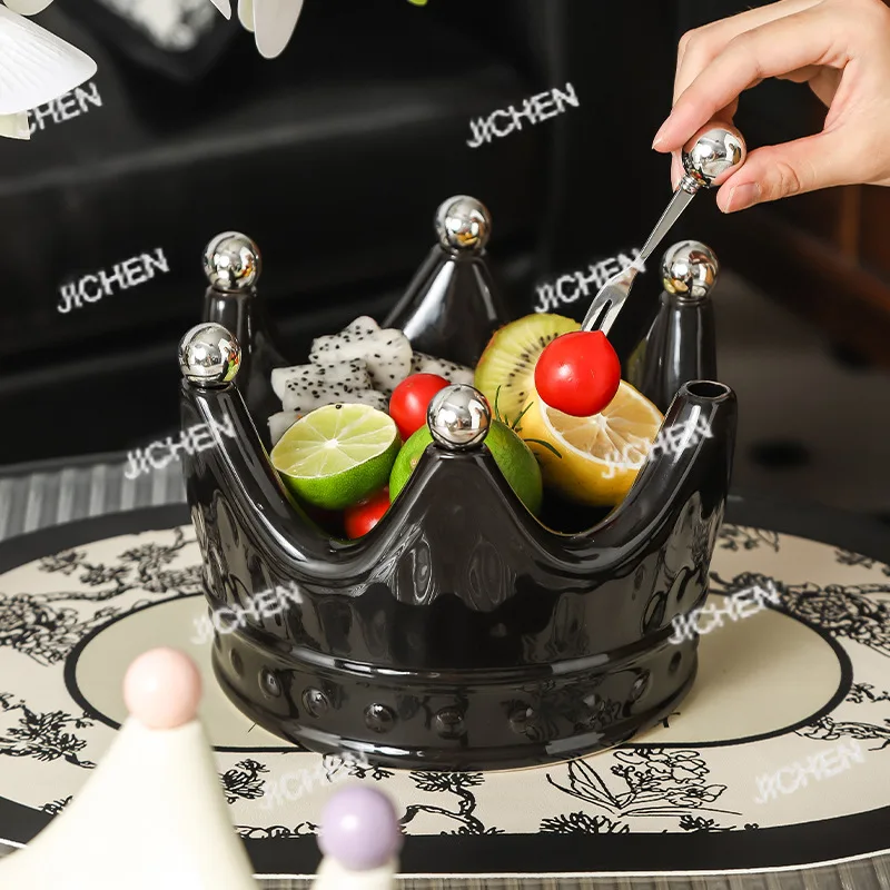 

Керамическая тарелка для фруктов JC в стиле лёгкой роскоши, изысканной формы короны, для дома, гостиной, чайного столика, контейнер для хранения продуктов, тарелка для фруктов с ремешком.