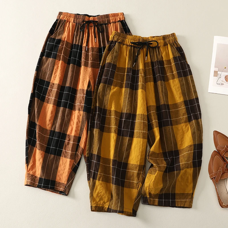 

Retro Artistic Faion Elastic Waist Sli id Loose Casual Harlan Pants Summer Loose Pants Large id