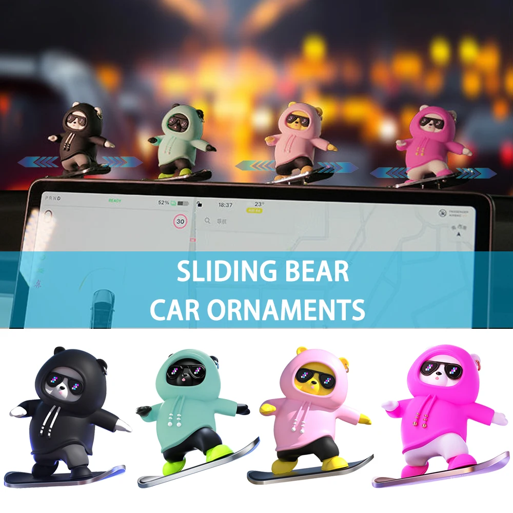 Silicone Cartoon 2024 New Car Skateboard Sliding Display Screen Ornaments Cute Auto Interior Decorations For Model Y/3 For Tesla