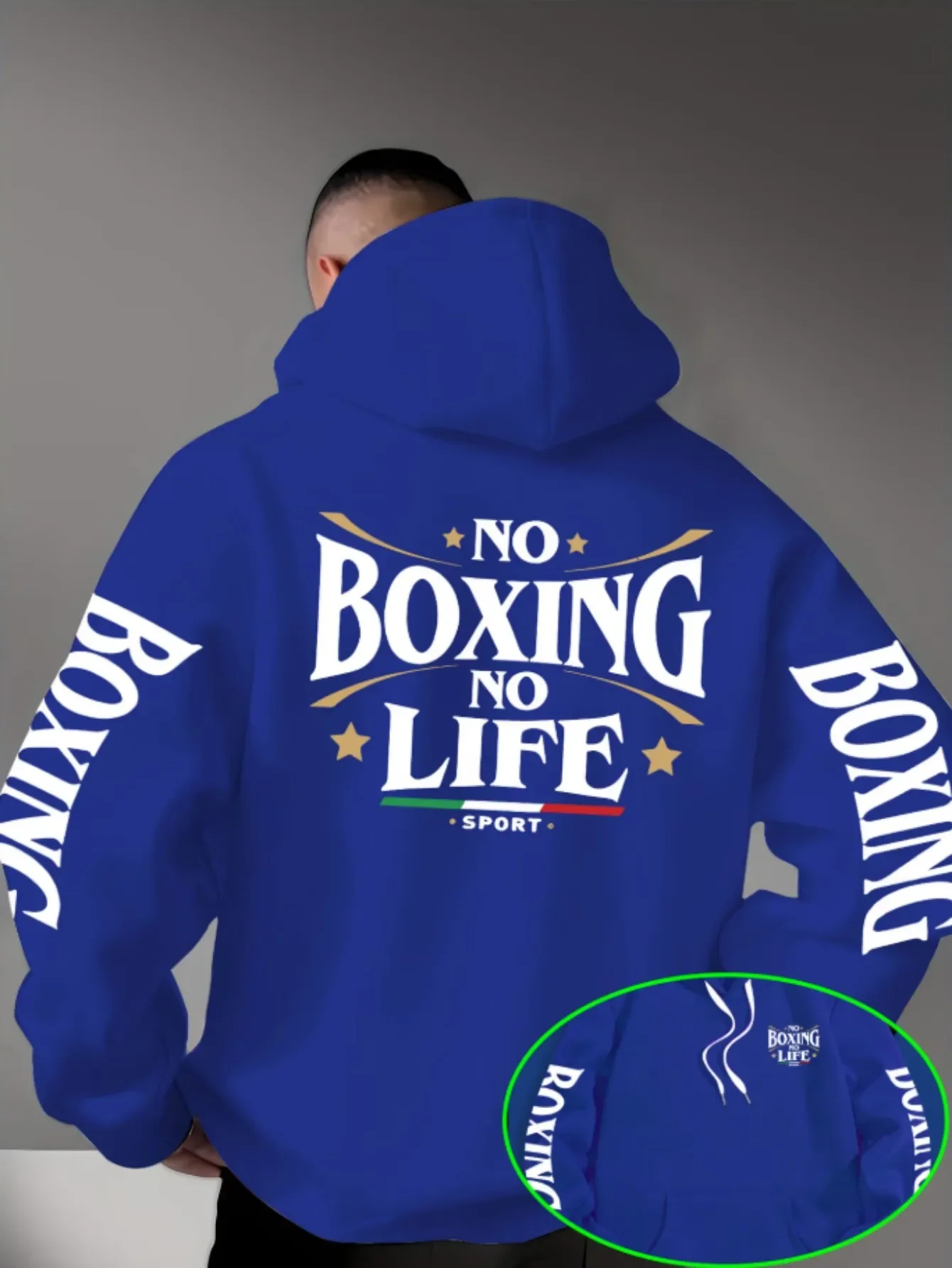 Men's Boxing Hoodie No Boxing No Life Graphic Back Print Oversized Streetwear Sportswear Pullover Sweatshirt Casual