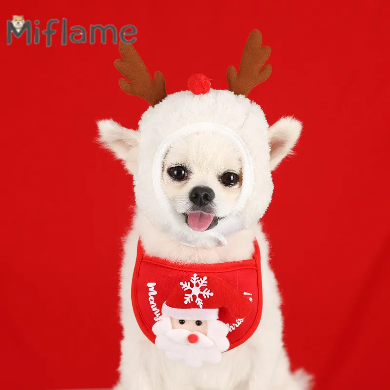 Miflame Christmas Dogs Hat Festival Small Dogs Accessories Pomeranian Bichon Winter Pets Cats Bandana Funny Puppy Hats Bandana