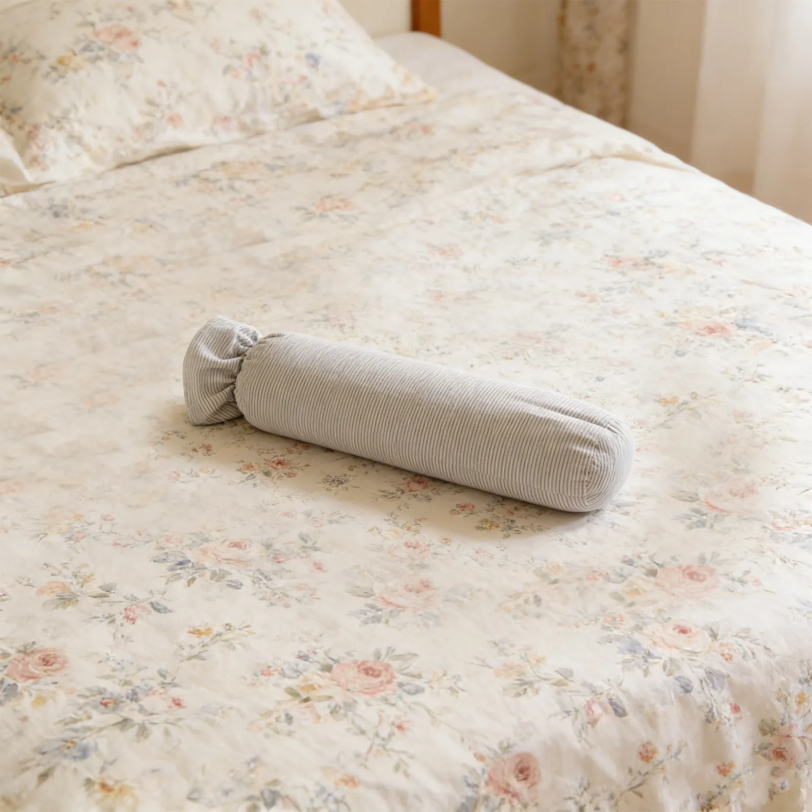 Cylinder Bolster Pillow Cover Cotton Neck Roll Pillowcase Breathable Round Decorative Sofa Cushion Light Grey