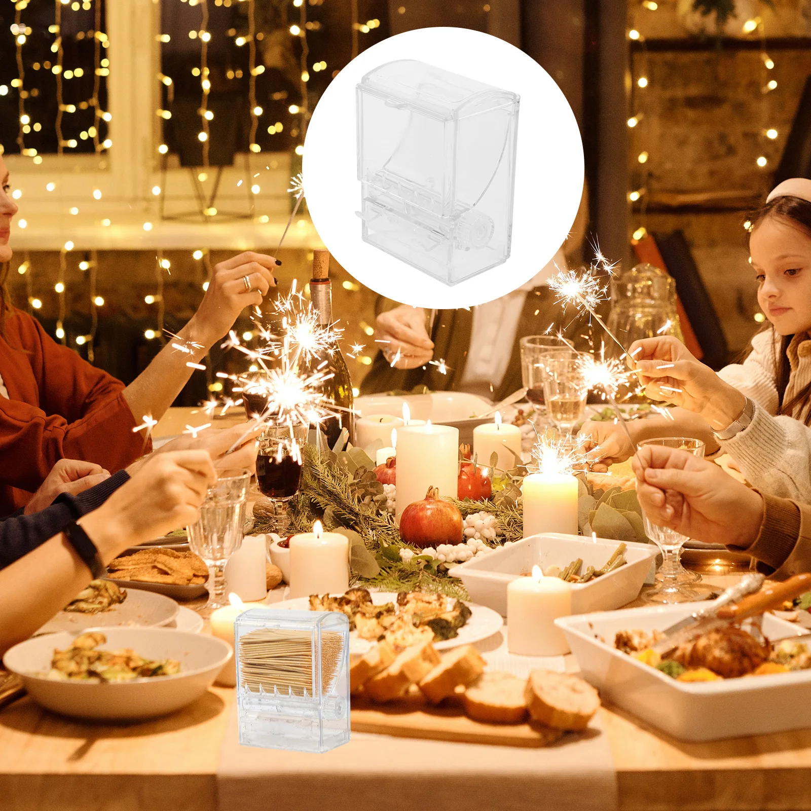 

Automatic Toothpick Clear Portable Reusable Rotating Dispenser Home Restaurant Toothpick Holder Household Container