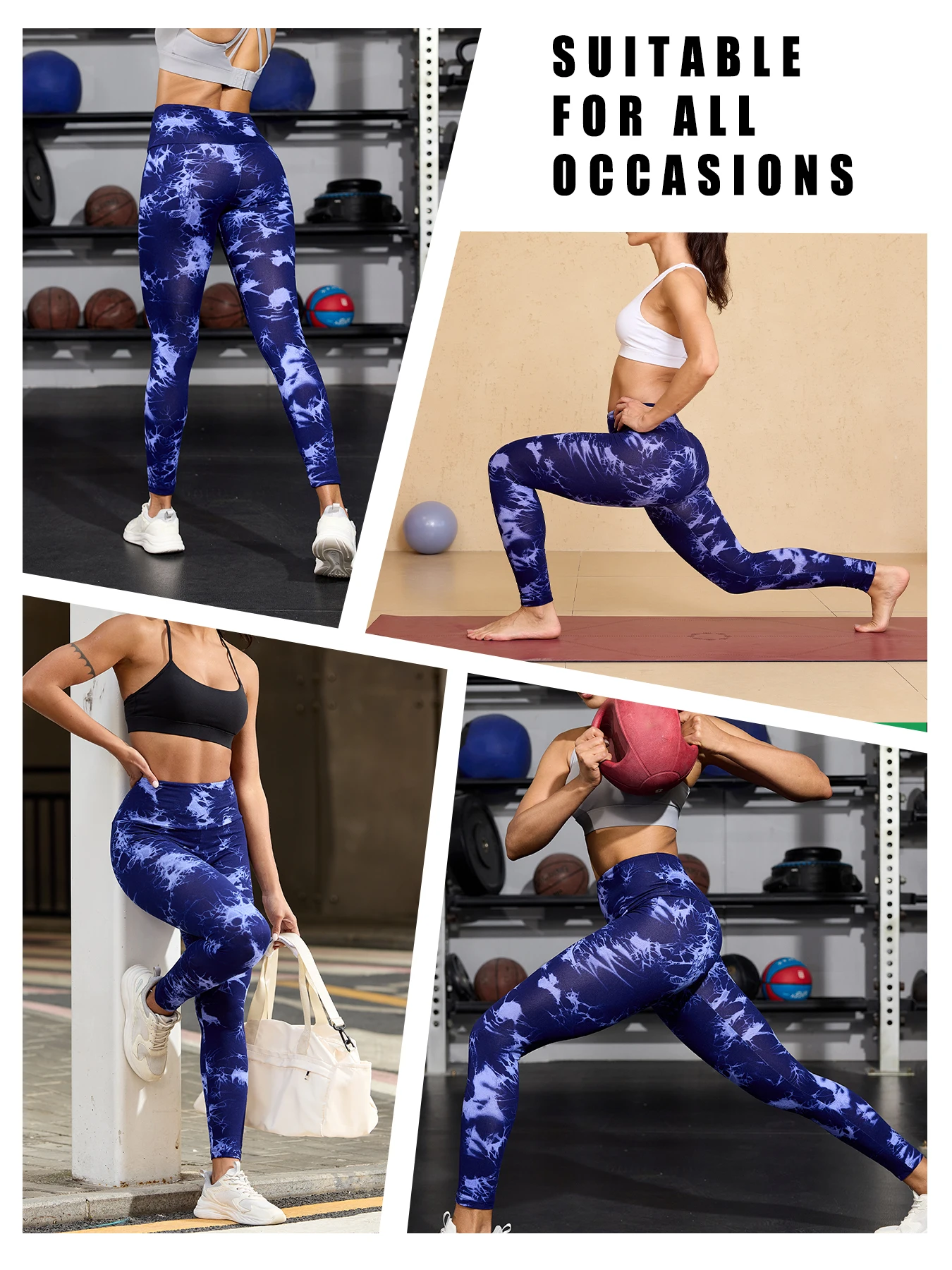 เลกกิ้งผ้ายืดหยุ่นสูงเอวสูงลายมัดย้อมสำหรับผู้หญิง เหมาะสำหรับโยคะ วิ่ง ออกกำลังกาย ไม่บาง มองไม่เห็นผ่าน กระชับรูปร่าง ยกกระชับ เหมาะสำหรับฟิตเนส