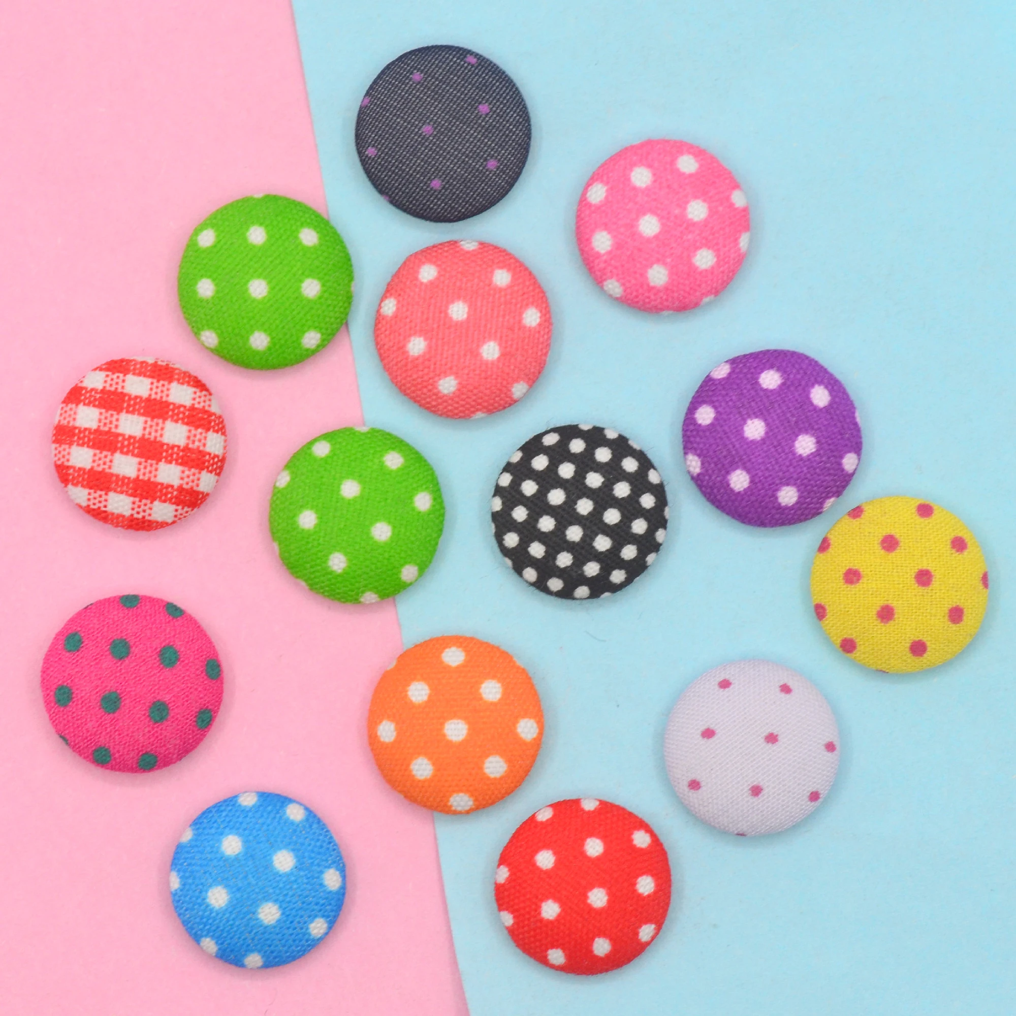 Polka-Dot Flatback Fabric Covered Button,Scrapbooking Embellishment Button, DIY Crafts, Earring Jewelry Supplies, 15mm