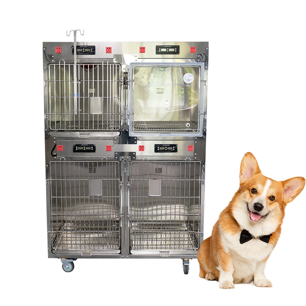 Best Price Veterinary Equipment Medical Stainless Steel O xy gen Dog Cage IC U Warm Light Oxy gen Cabin Veterinary Pet Cage