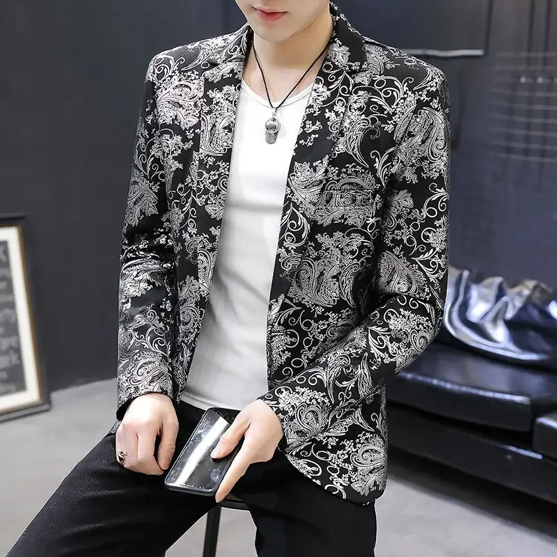 Blazer Mujer Fashion Business Handsome Gentleman Korean Version of British Style Casual Slim-fit Print Wedding Work Mens Blazer