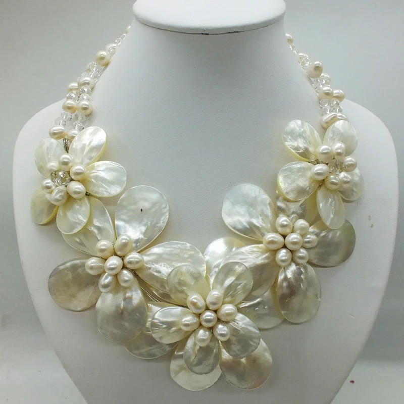 Fashion White Shell Beads Jewelry Wrap Flower Necklace 20