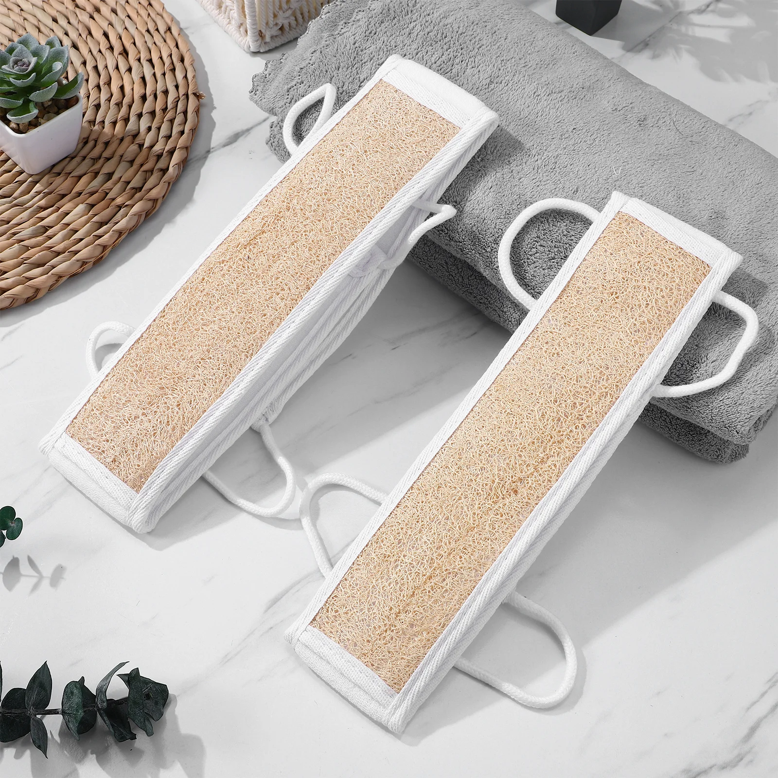 

2Pcs Natural Loofah Back Scrubber Set Exfoliating Shower Body Scrubber with Handle Dual-Sided Wash Cloth for Men and Women