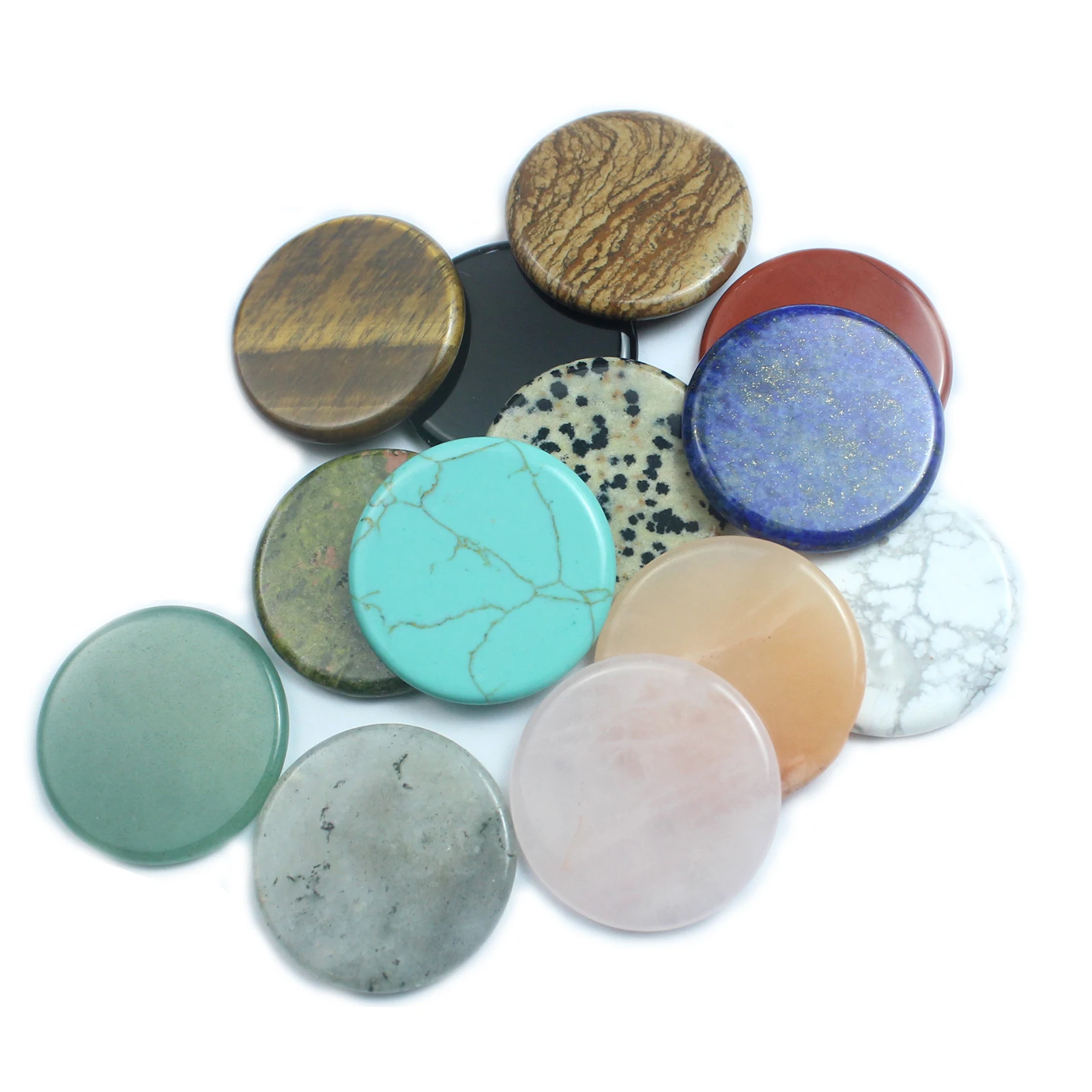 No Holes Natural Stone Round Beads Loose Crystal Lapis Lazuli Flat Stone Beads for DIY Earring Necklace Pendant Jewelry Making ﻿ view 3