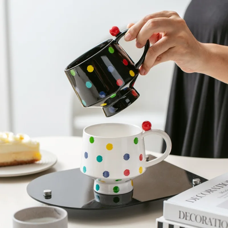 Kreative Farbe Polka Dot Becher Kreative Kaffeetasse Paar Hochwertige Keramik Tasse Halten Haushalt Trinkbecher Kaffeetasse
