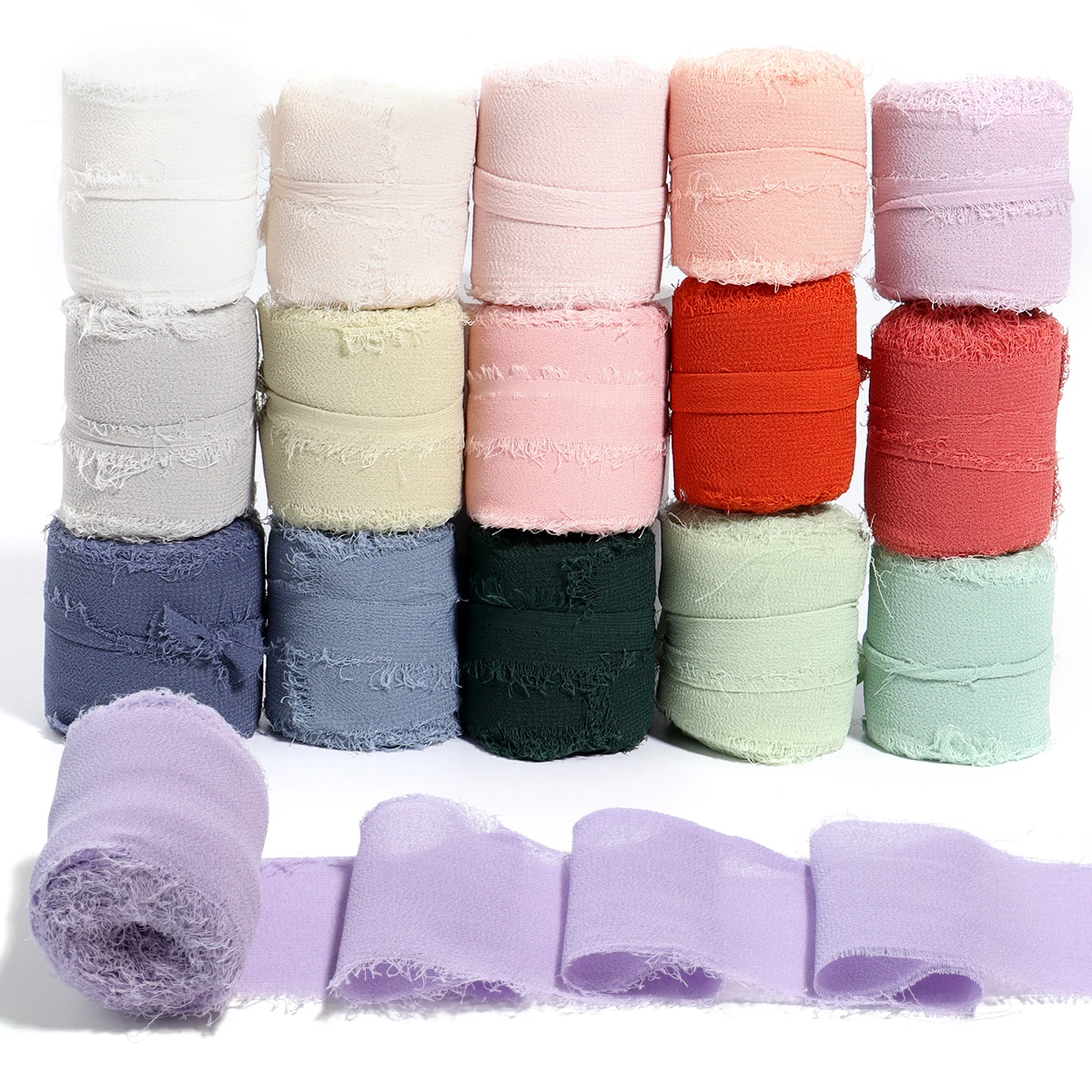 5M/Rolle Buntes Chiffonband Handgefertigte Bänder mit Gerissenen Kanten für Schleifen, Blumensträuße, Geschenkverpackungen, Weihnachtsfeierdekoration – Detail 5