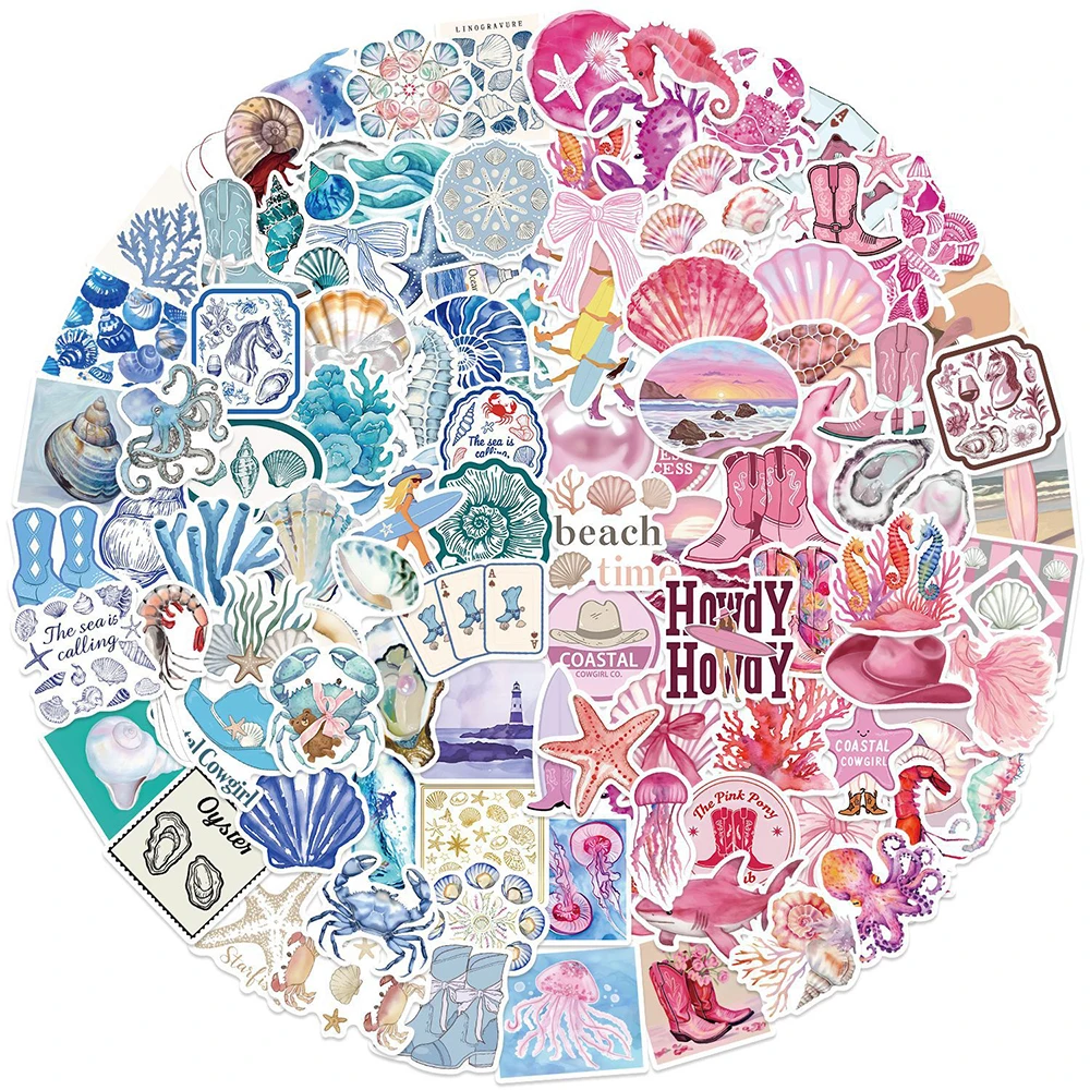 

10/30/50/100pcs Aesthetic Bkue Pink Coastal Girl Stickers Cute Halobios Graffiti Decal Suitcase Stationery Phone Cartoon Sticker