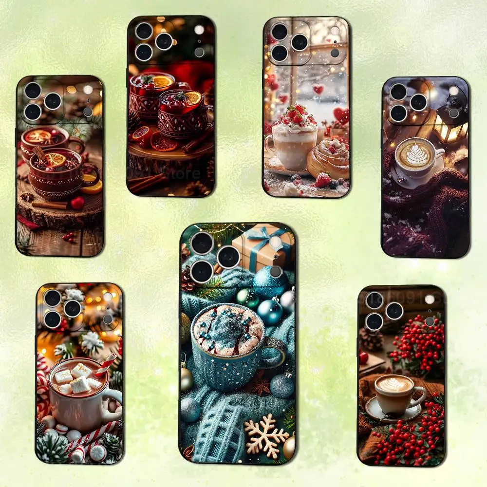 

Winter Christmas Art Cafe For iPhone 14,13,17,12,11,16,15,Plus,Pro Max,XS,X,XR,SE,Mini,Phone Case Soft Silicone Black Cover